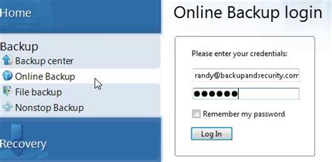 Online Backup log in.